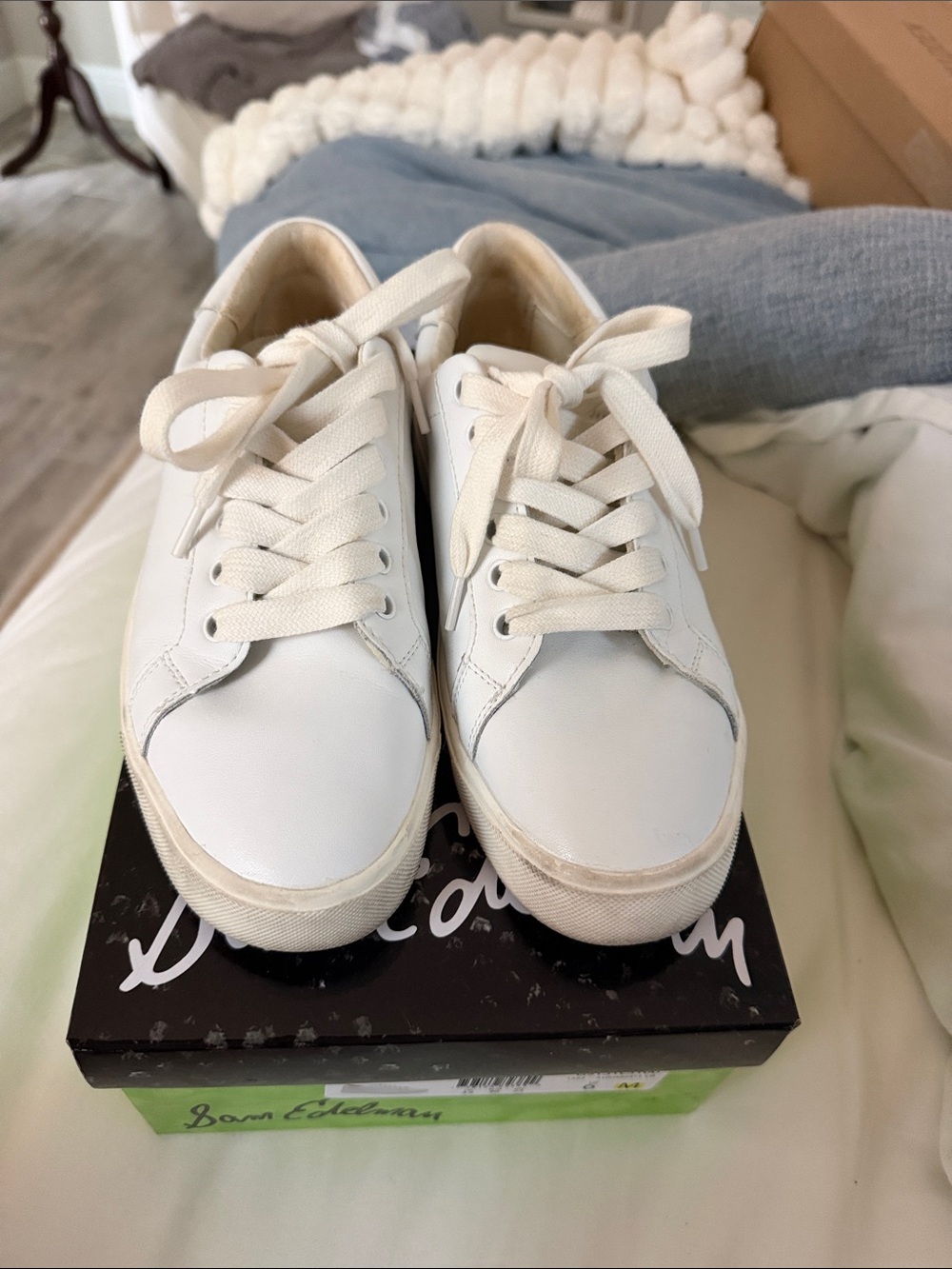 Sam Edelman Ethyl White Leather Low-Top Lace-Up Sneakers